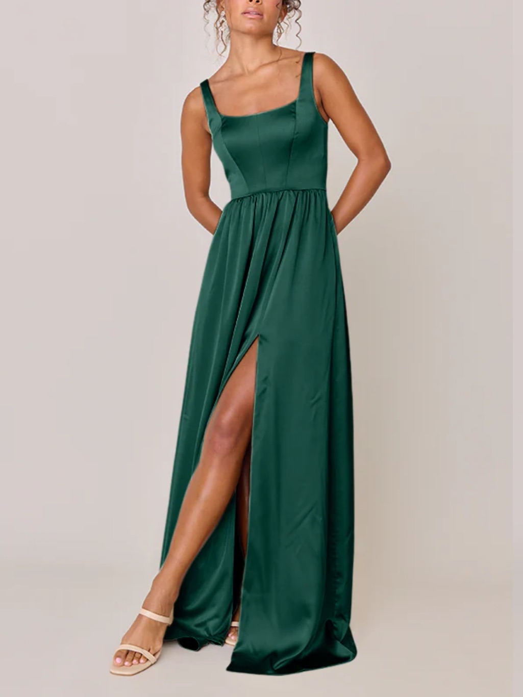 Revelry Whitney Satin Emerald Green Dress